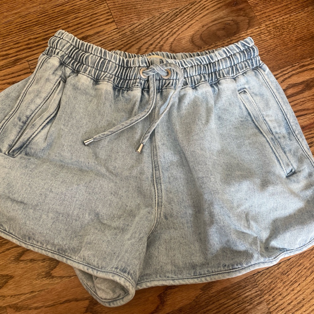 Sezane Light Blue Denim Drawstring Elastic Shorts - Kurt Shorts